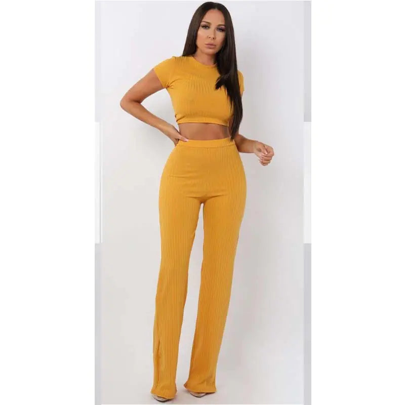 High Elastic Cotton Wide Leg Pants Two-Piece Set by Trendy Attic Store01