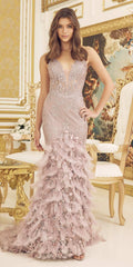 Nox Anabel C1111 Glitter Feather Skirt Mermaid Gown by DiscountDressShop