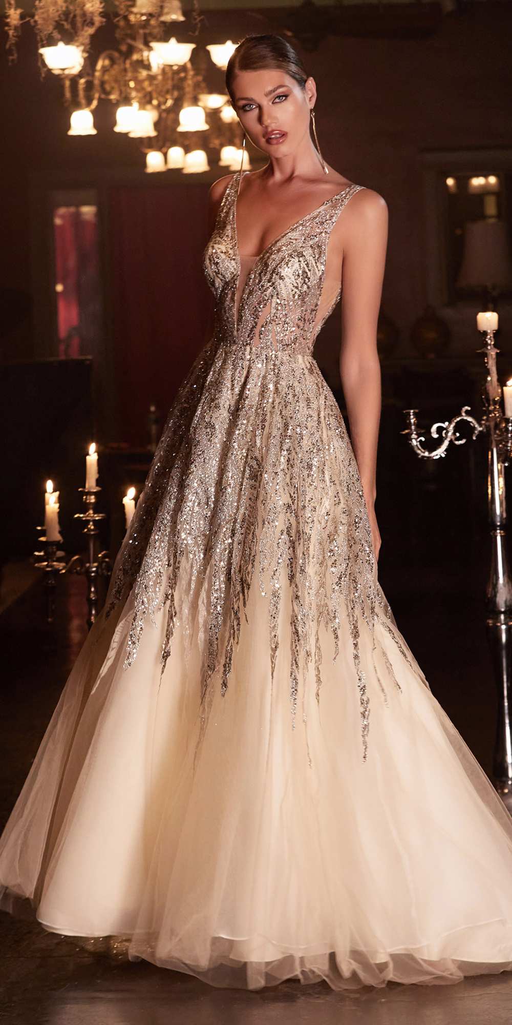 Cinderella Divine C135 Long Beaded Shimmer Ball Gown by DiscountDressShop