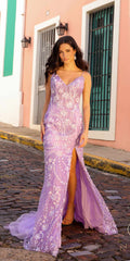Nox Anabel C1458 Long Floral Sequin Corset Bodice Fitted Dress by DiscountDressShop