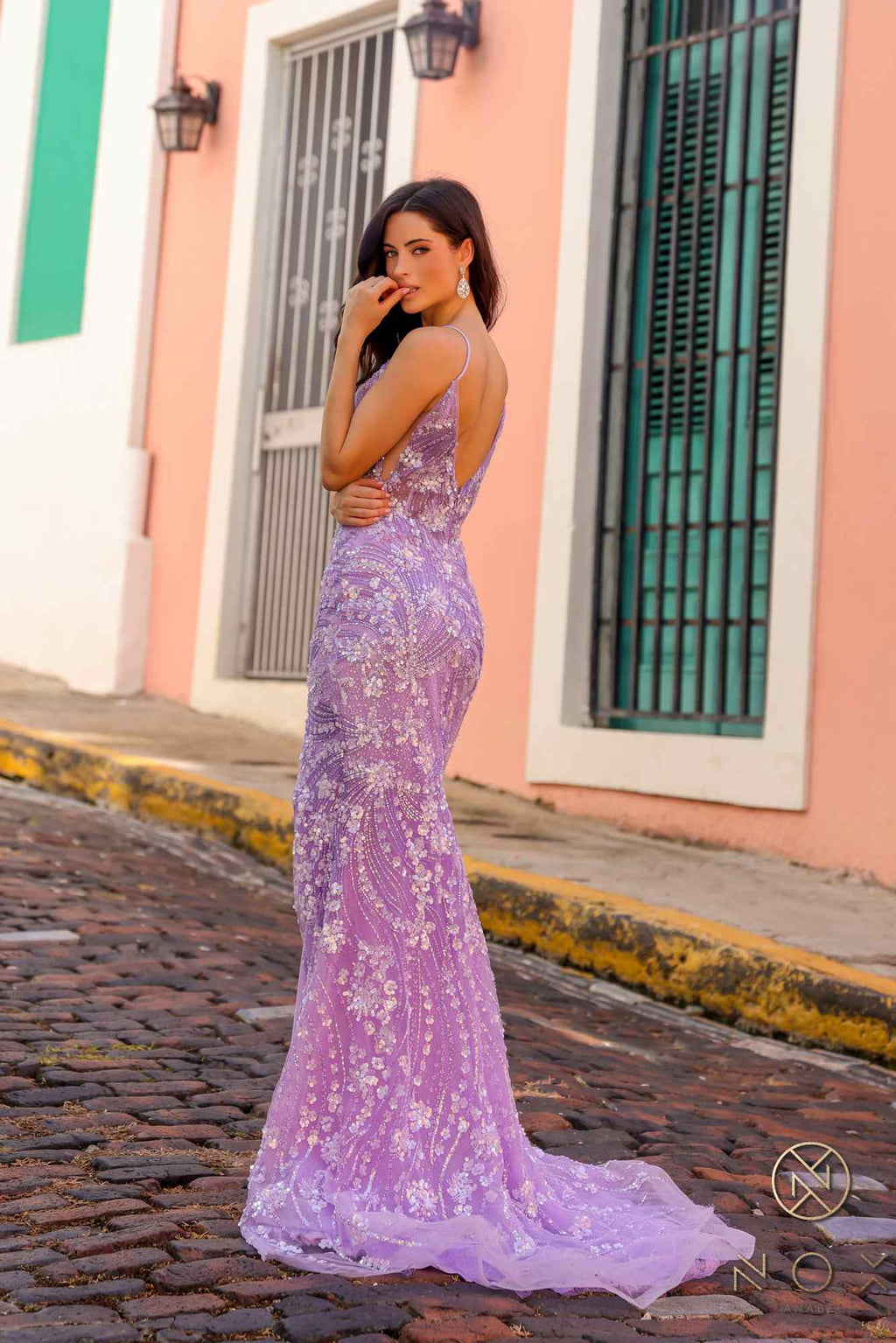 Nox Anabel C1458 Long Floral Sequin Corset Bodice Fitted Dress by DiscountDressShop