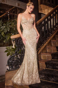 Ladivine C163 Dress Fitted Glitter Printed Gown by DiscountDressShop