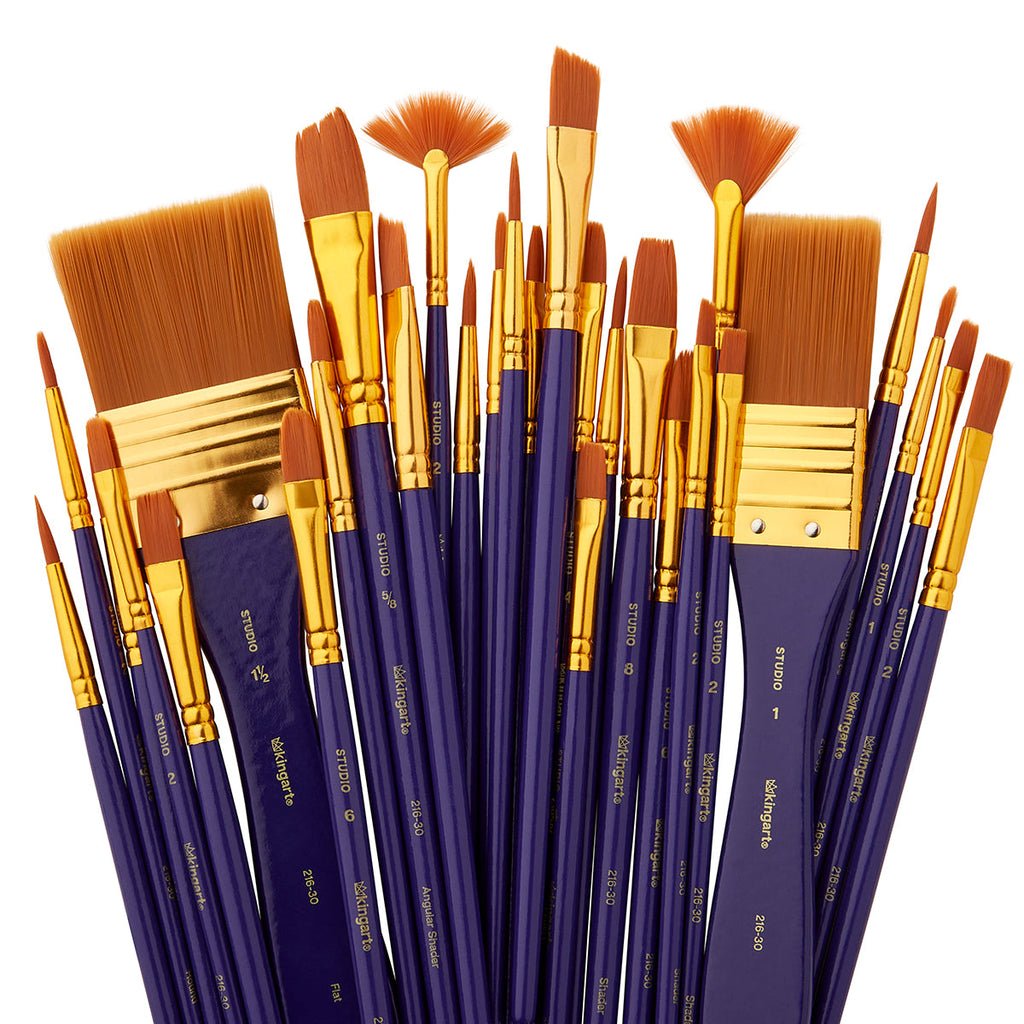 Studio Gold Nylon Brush Set - Acrylic & Watercolor - 30 pc by KINGART