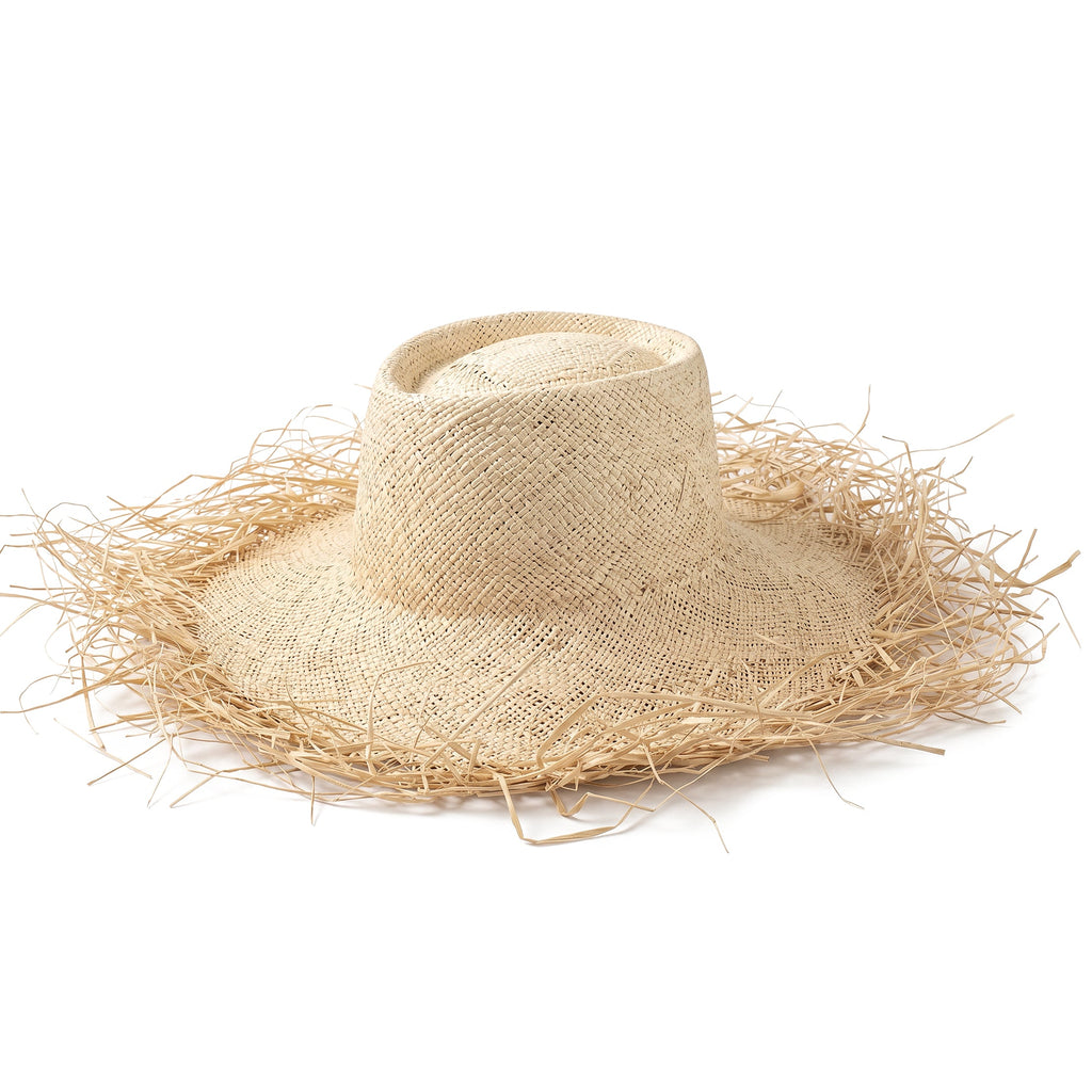 The Catalina Frayed Straw Sun Hat In Beige by BrunnaCo