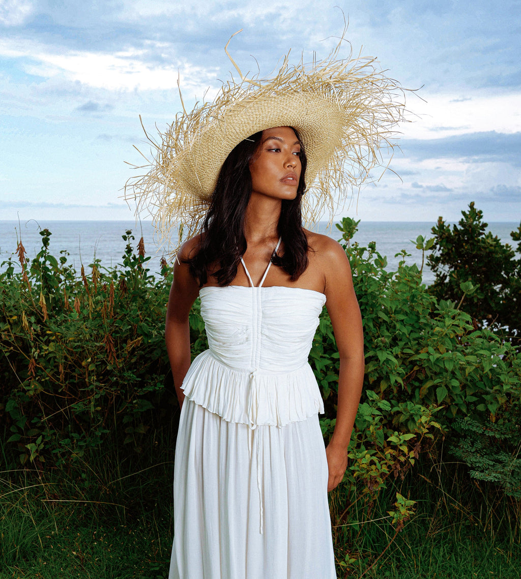The Catalina Frayed Straw Sun Hat In Beige by BrunnaCo