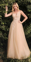 Cinderella Divine CB075 Long Floral A-Line Tulle Gown by DiscountDressShop