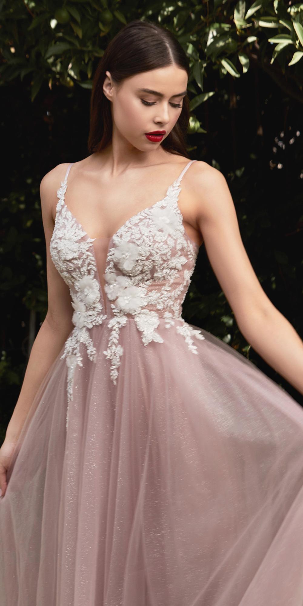 Cinderella Divine CB075 Long Floral A-Line Tulle Gown by DiscountDressShop
