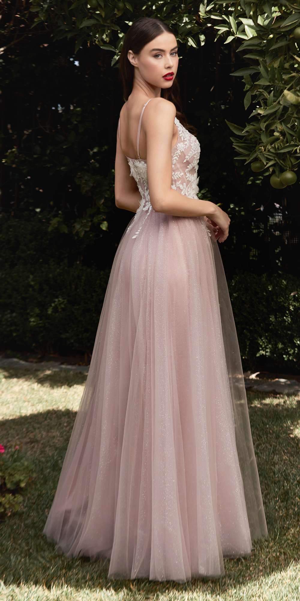 Cinderella Divine CB075 Long Floral A-Line Tulle Gown by DiscountDressShop