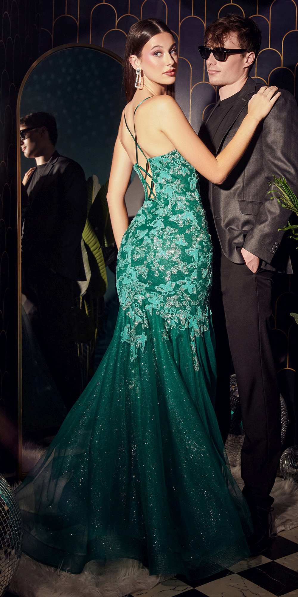 Ladivine CB112 Floor Length Butterfly Print Mermaid Gown by DiscountDressShop
