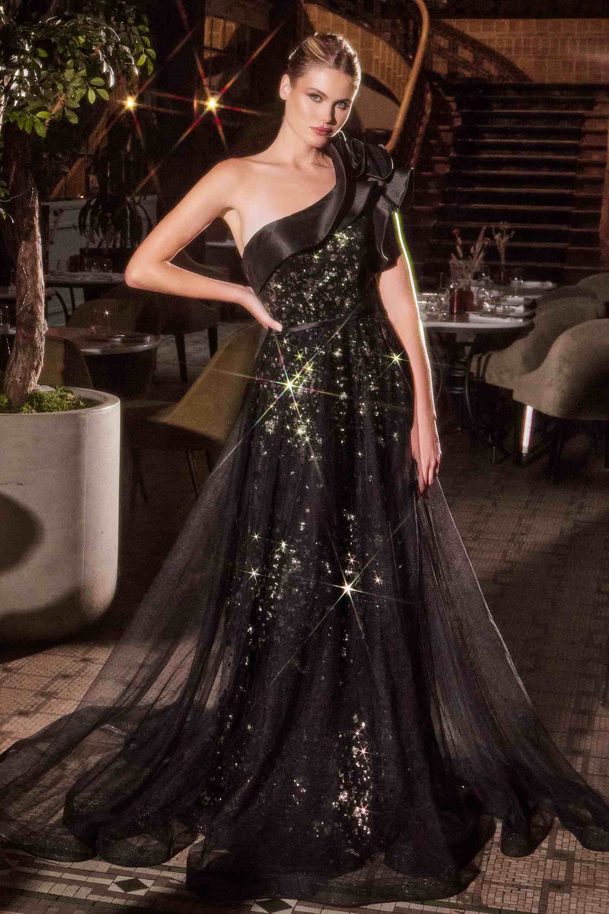 Ladivine CB157 Dress One Shoulder Black Ball Gown by DiscountDressShop