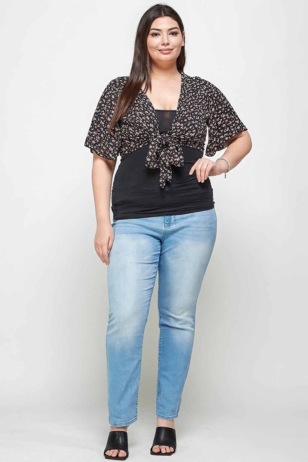 Plus Size Ditsy Floral Print Cropped Bolero Cardigan by It's a Girly Place