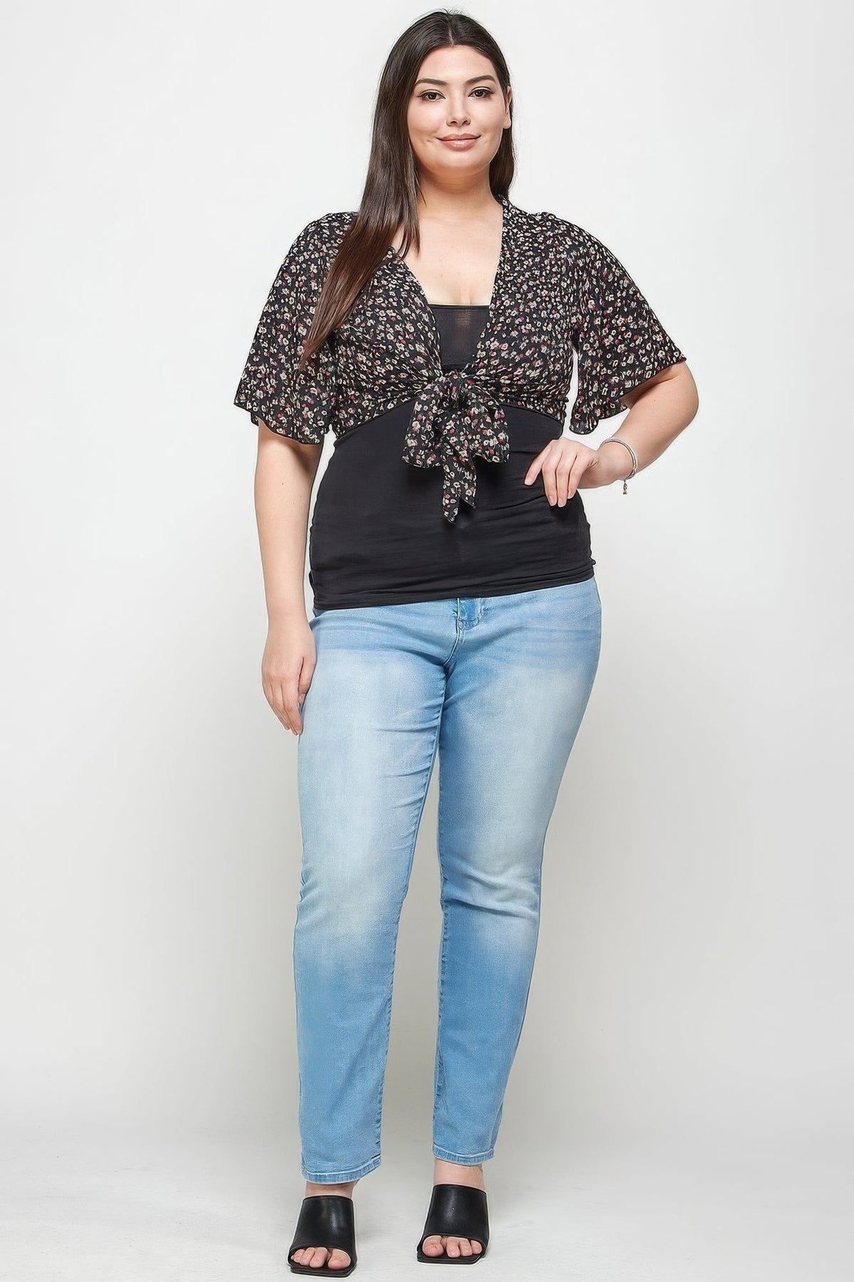 Plus Size Ditsy Floral Print Cropped Bolero Cardigan by It's a Girly Place