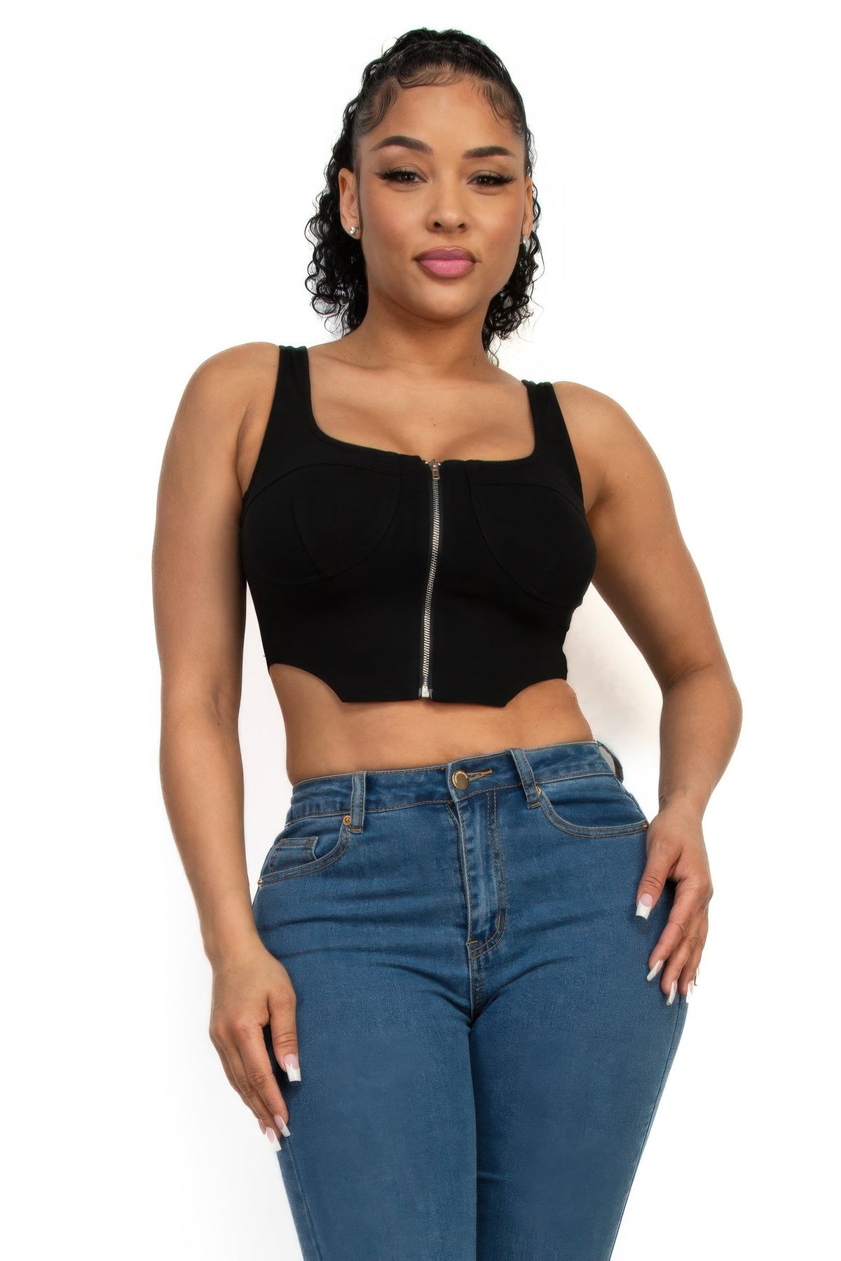 Zip-up square neck crop top by It's a Girly Place