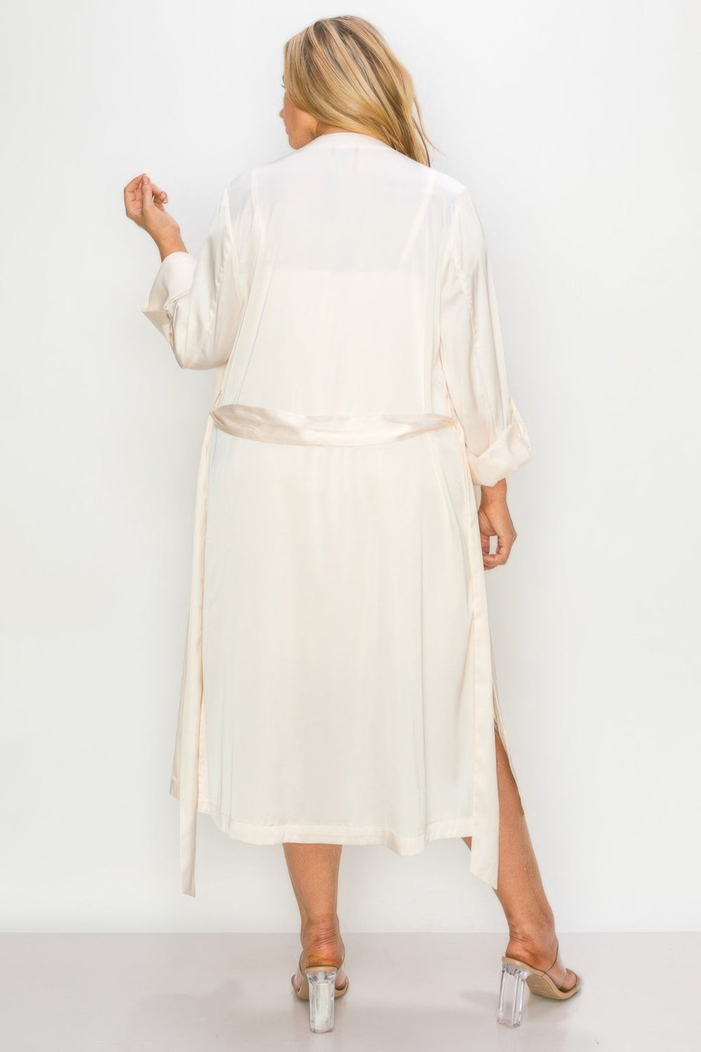 Satin Strap Dress With Self Belt Coat Set by It's a Girly Place
