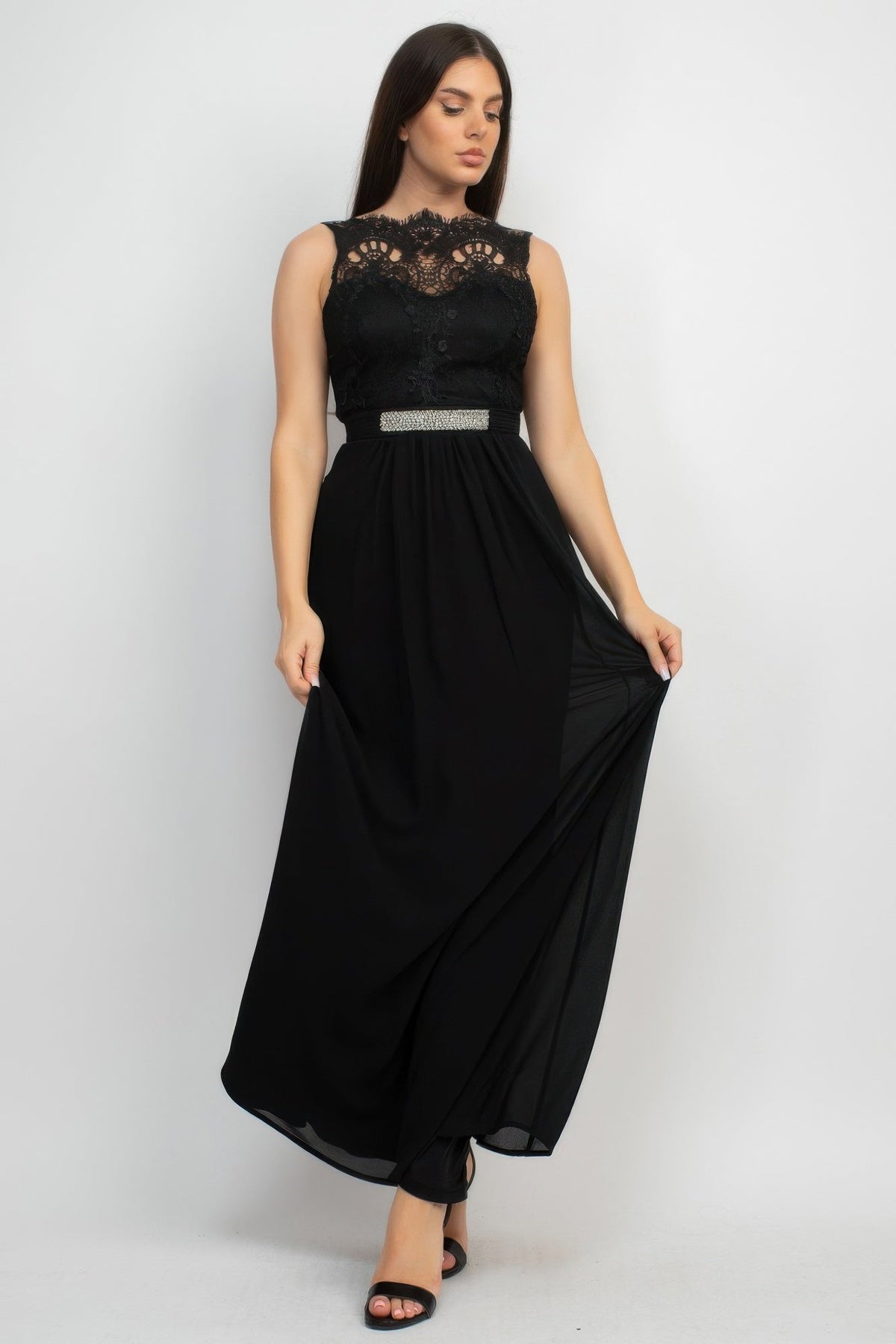 Jewel Waist-tie Lace Maxi Dress by It's a Girly Place
