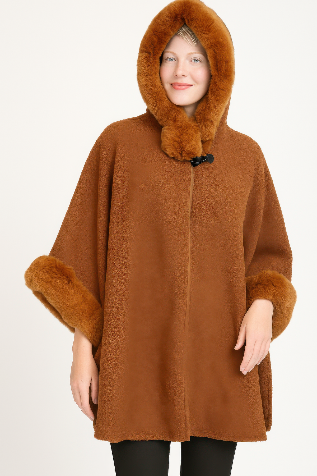 Hooded Faux Fur Trim Cape by It's a Girly Place