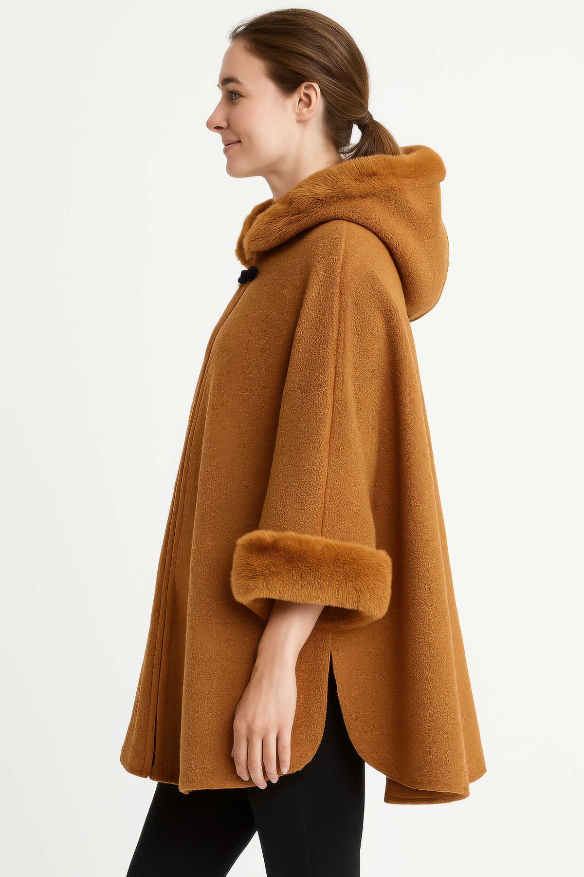 Hooded Faux Fur Trim Cape by It's a Girly Place