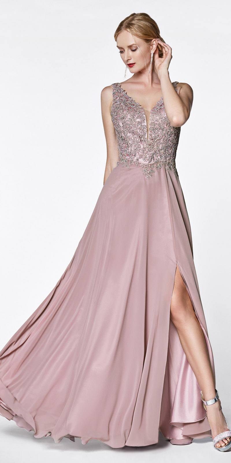 CLEARANCE - Cinderella Divine CD0133 Floor Length A-Line Chiffon Gown (Size M) by DiscountDressShop