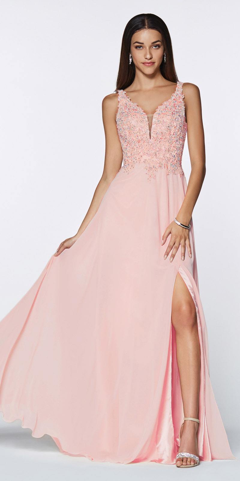 CLEARANCE - Cinderella Divine CD0133 Floor Length A-Line Chiffon Gown (Size M) by DiscountDressShop