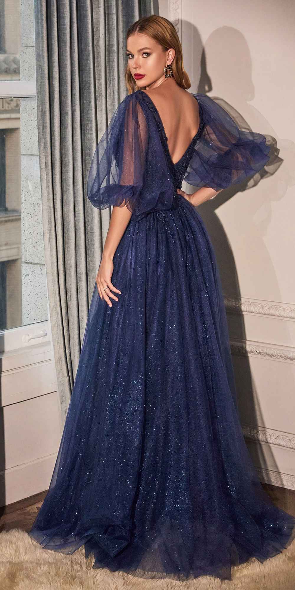 Cinderella Divine CD0182 Glitter Tulle A-Line Formal Dress by DiscountDressShop
