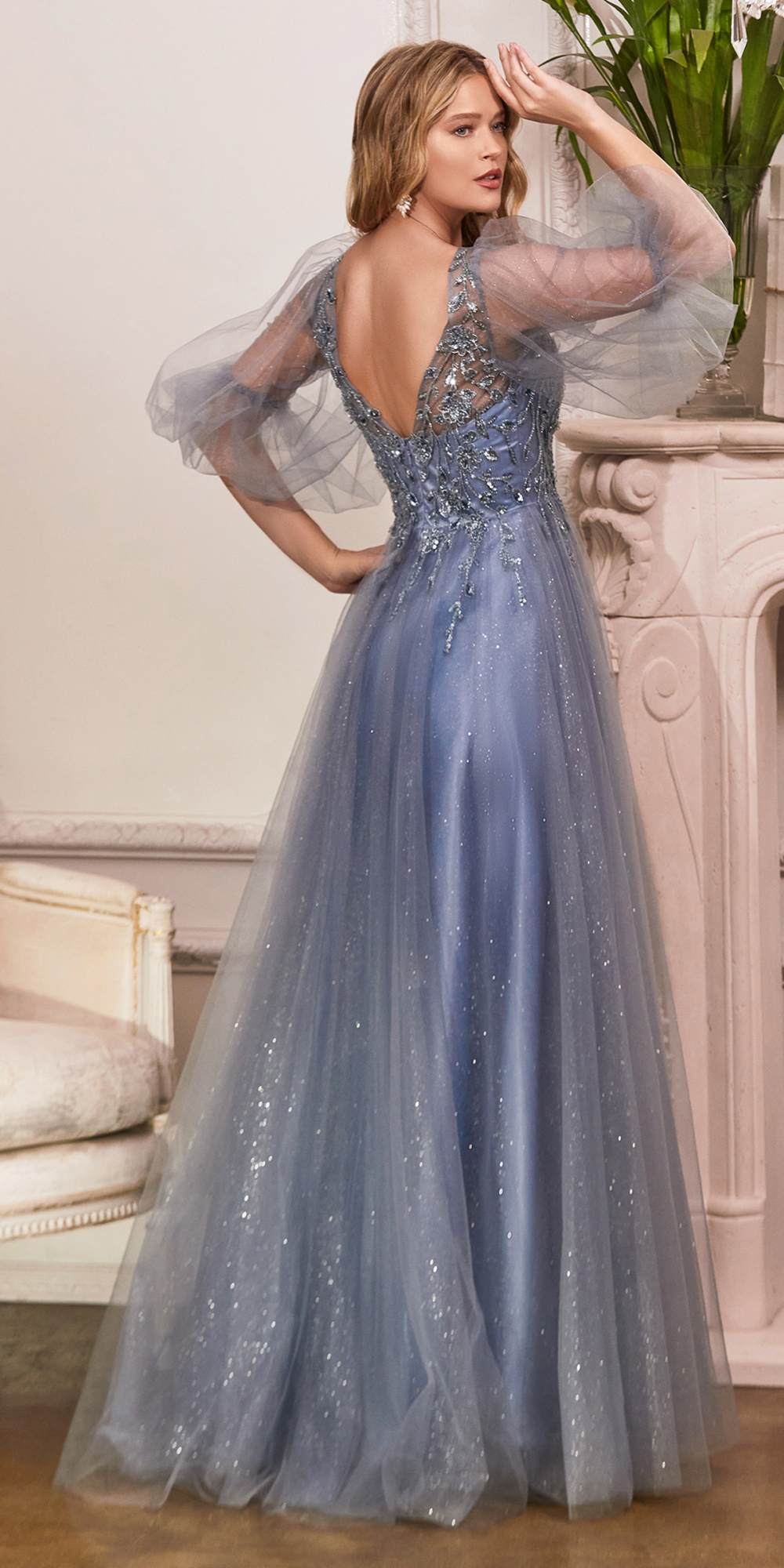 Cinderella Divine CD0182 Glitter Tulle A-Line Formal Dress by DiscountDressShop