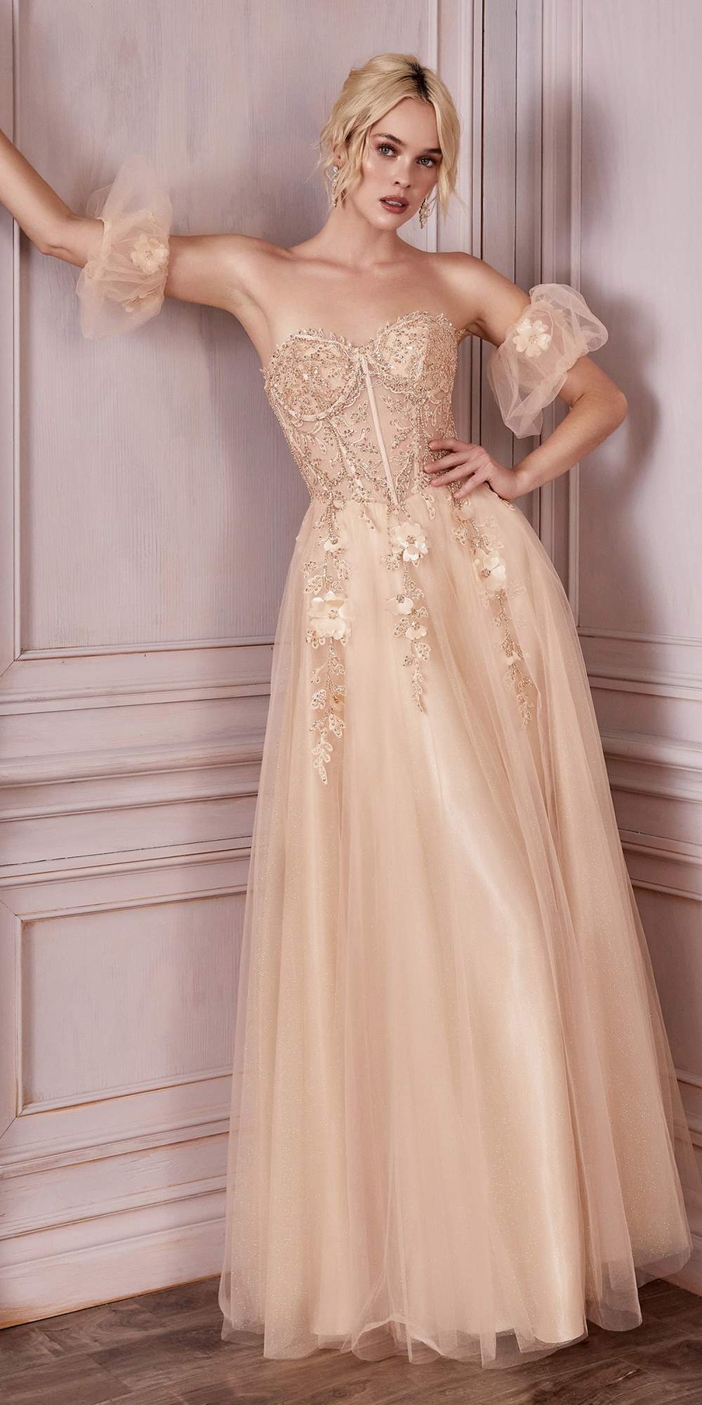 Cinderella Divine CD0191 Strapless Layered Tulle Gown by DiscountDressShop