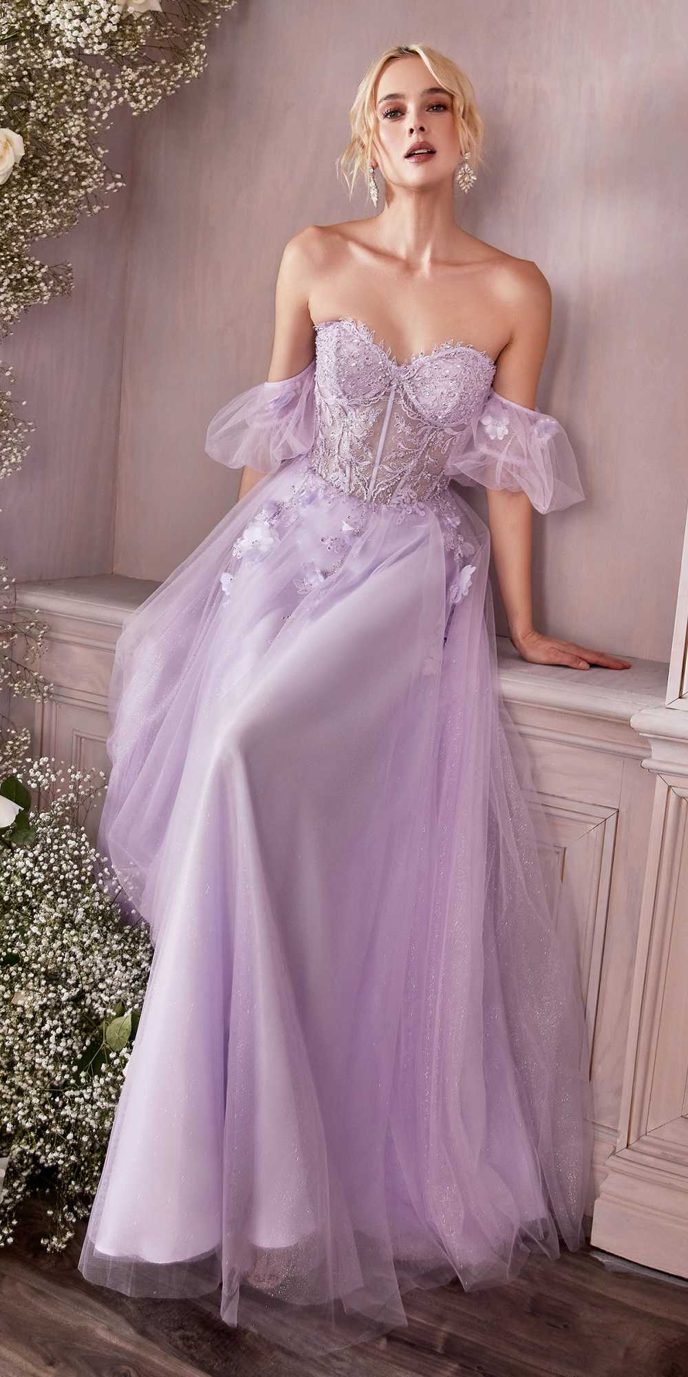 Cinderella Divine CD0191 Strapless Layered Tulle Gown by DiscountDressShop