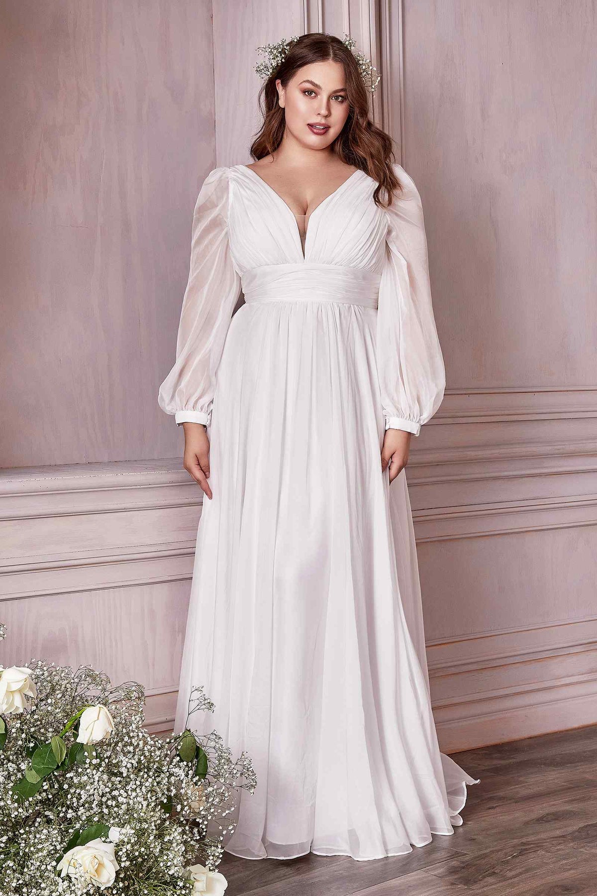 Cinderella Divine CD0192W Long Sleeve A-Line Chiffon Dress by DiscountDressShop