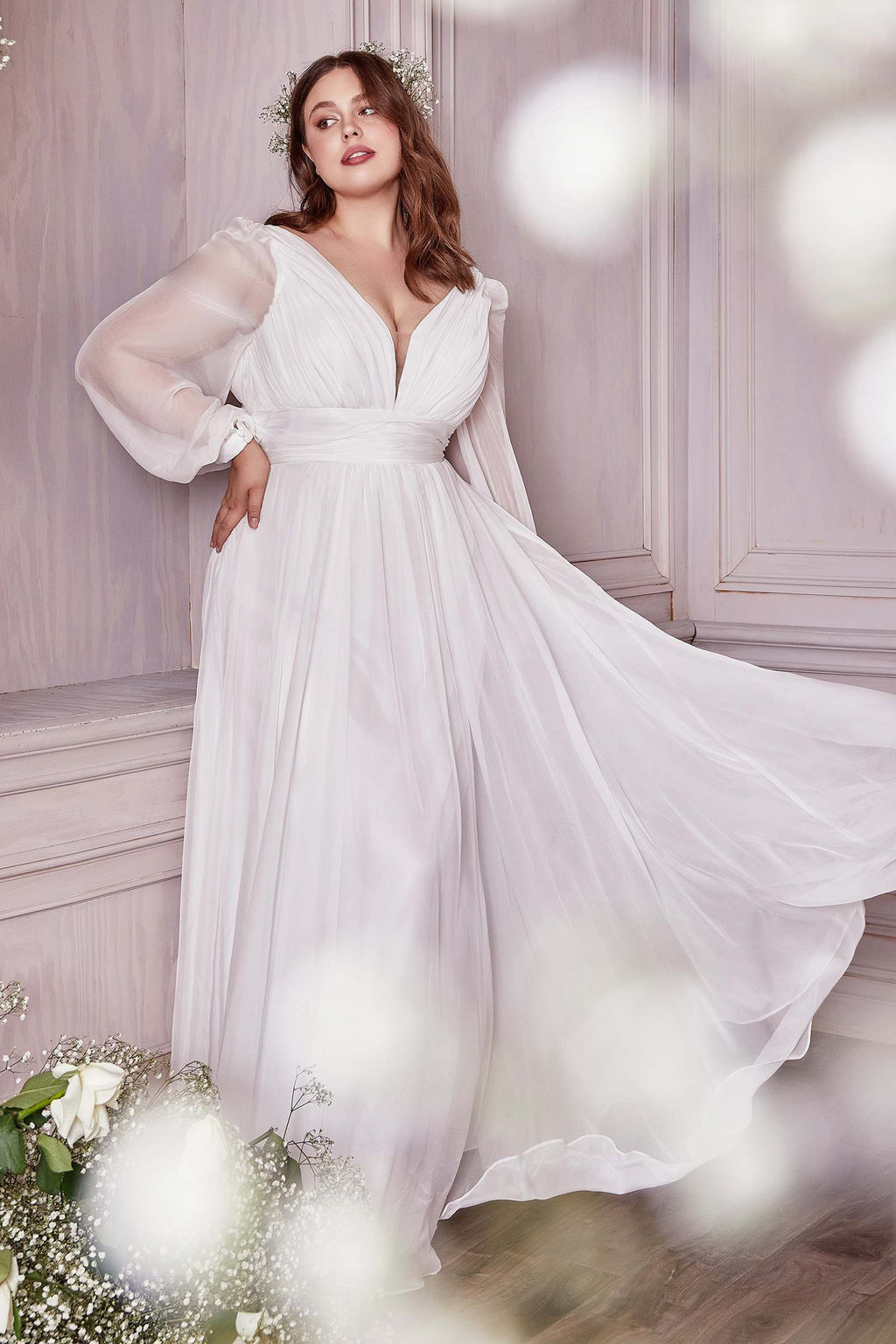 Cinderella Divine CD0192W Long Sleeve A-Line Chiffon Dress by DiscountDressShop
