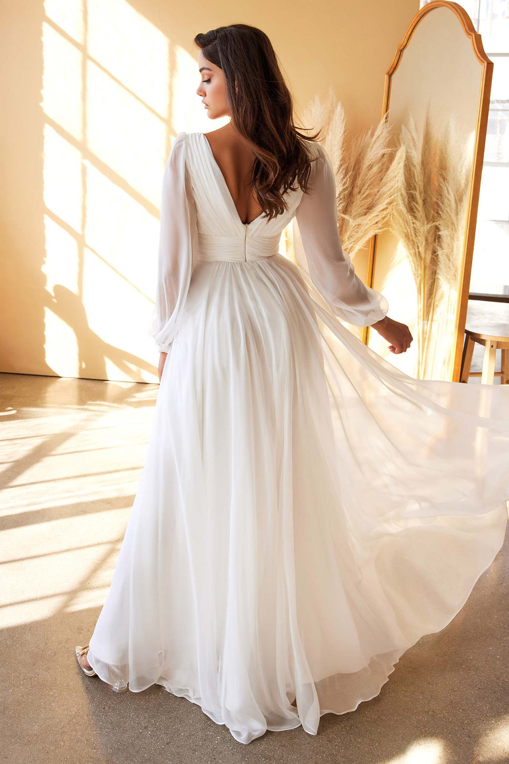 Cinderella Divine CD0192W Long Sleeve A-Line Chiffon Dress by DiscountDressShop
