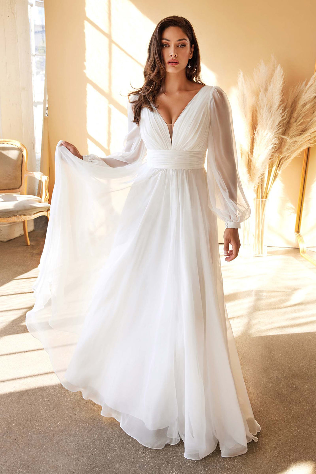 Cinderella Divine CD0192W Long Sleeve A-Line Chiffon Dress by DiscountDressShop