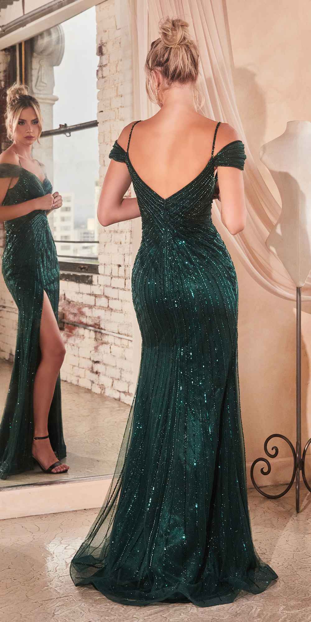 Ladivine CD0219 Long Off the Shoulder Sequin and Beaded Gown by DiscountDressShop