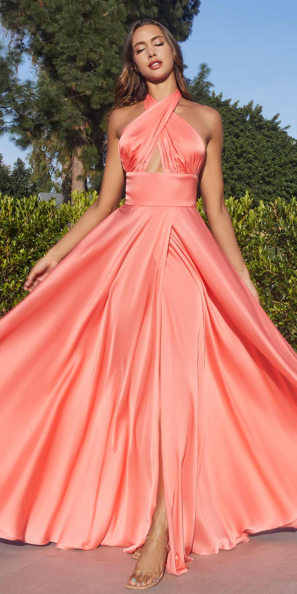 Ladivine CD323 Long Interchangeable Strap Satin A-Line Dress by DiscountDressShop