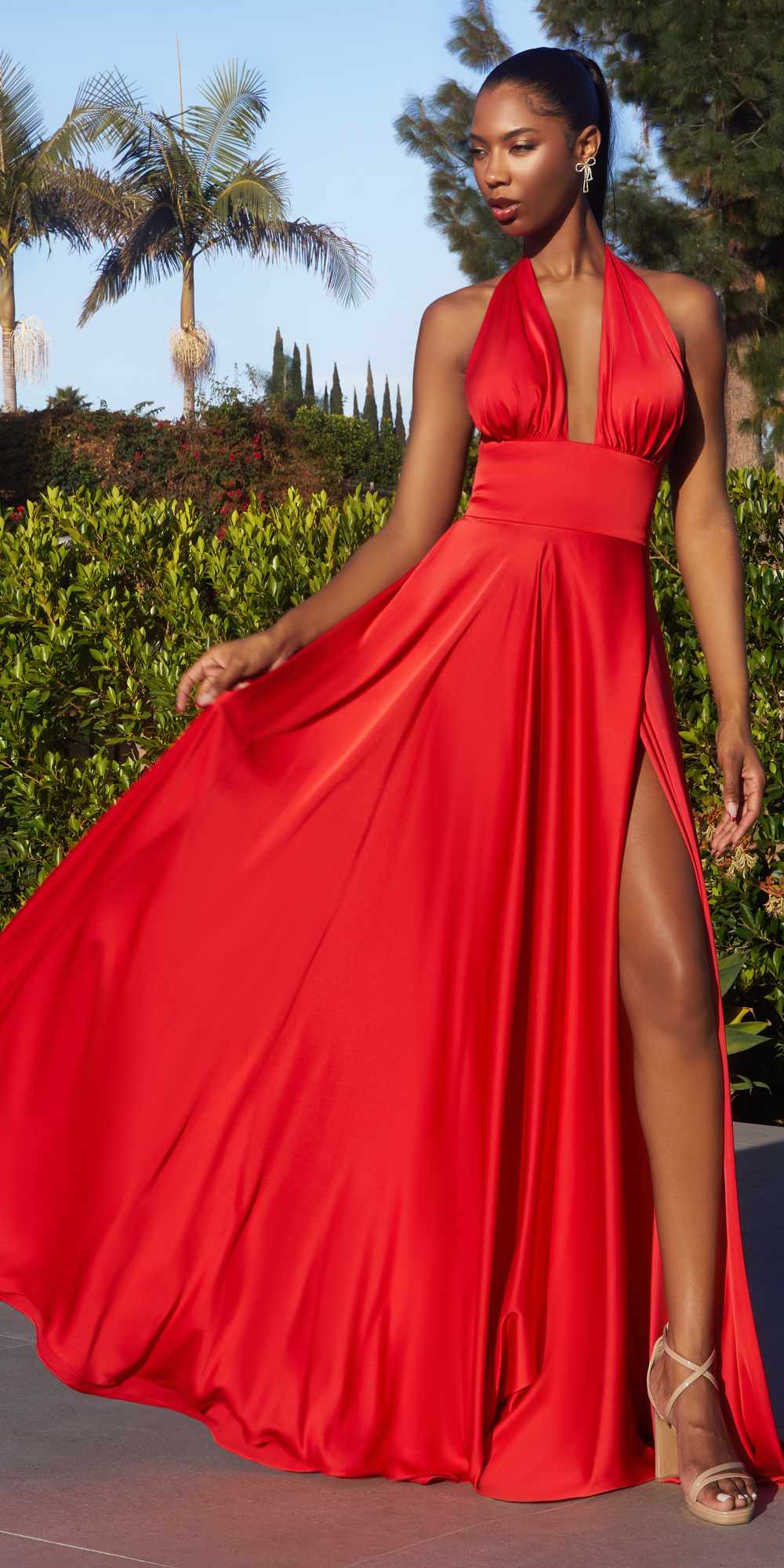 Ladivine CD323 Long Interchangeable Strap Satin A-Line Dress by DiscountDressShop