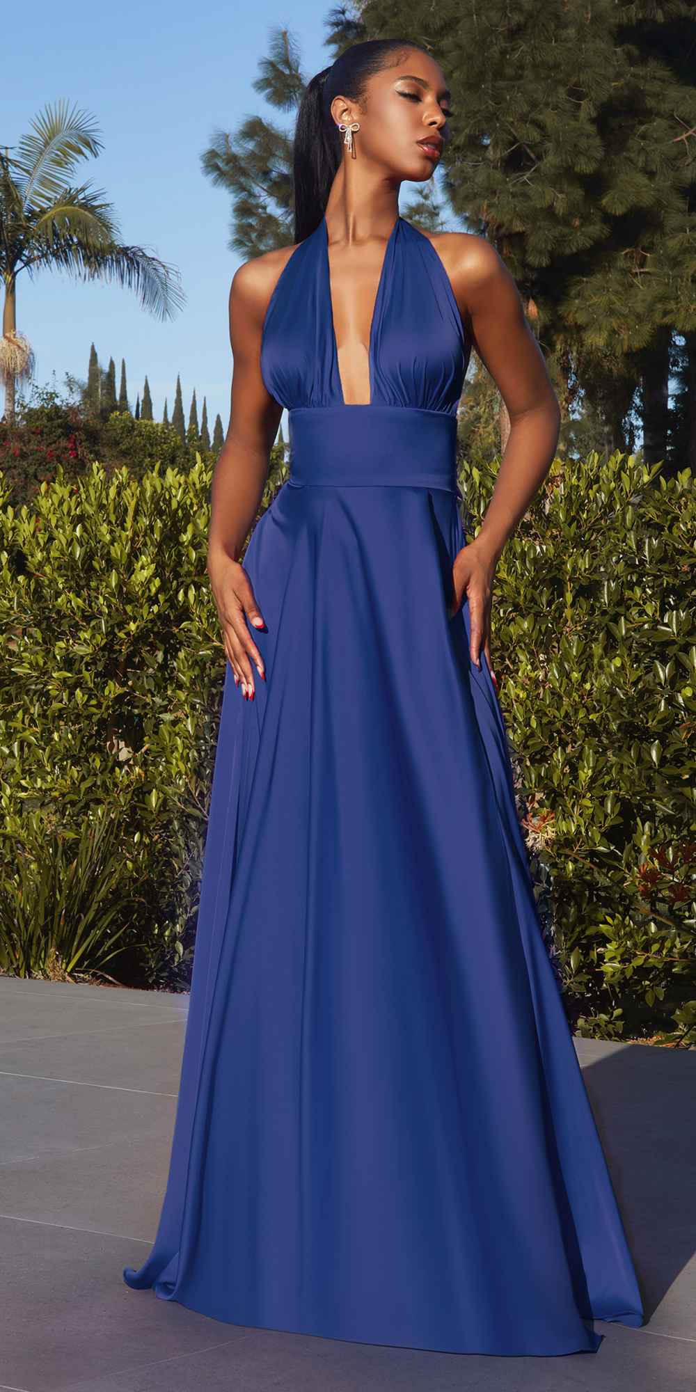 Ladivine CD323 Long Interchangeable Strap Satin A-Line Dress by DiscountDressShop