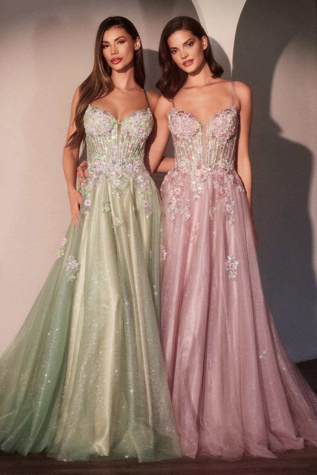 Ladivine CD740 Floral A-Line Layered Glitter Tulle Dress by DiscountDressShop
