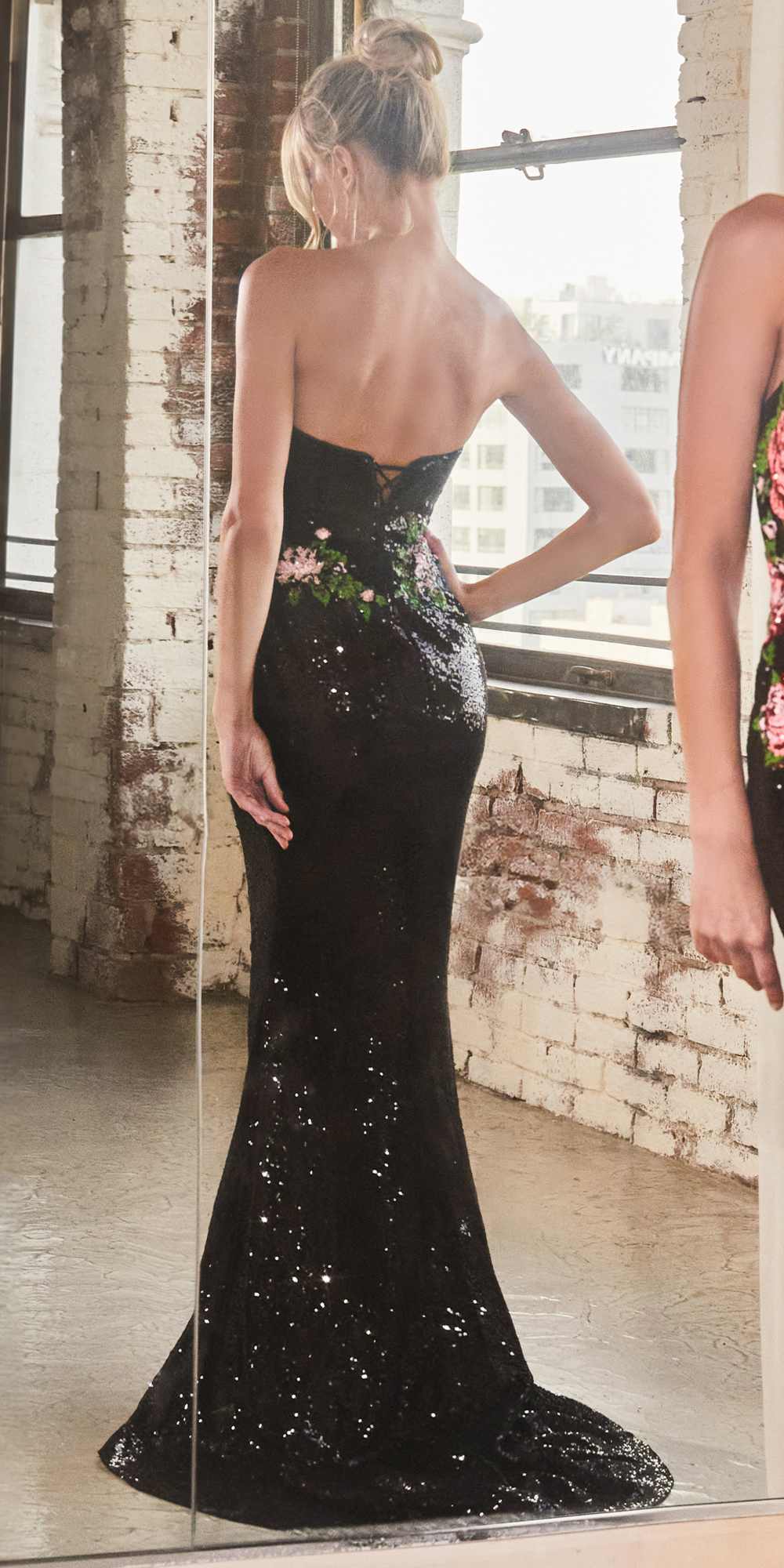 Ladivine CD811 Long Strapless Floral Print Pattern Sequin Dress by DiscountDressShop