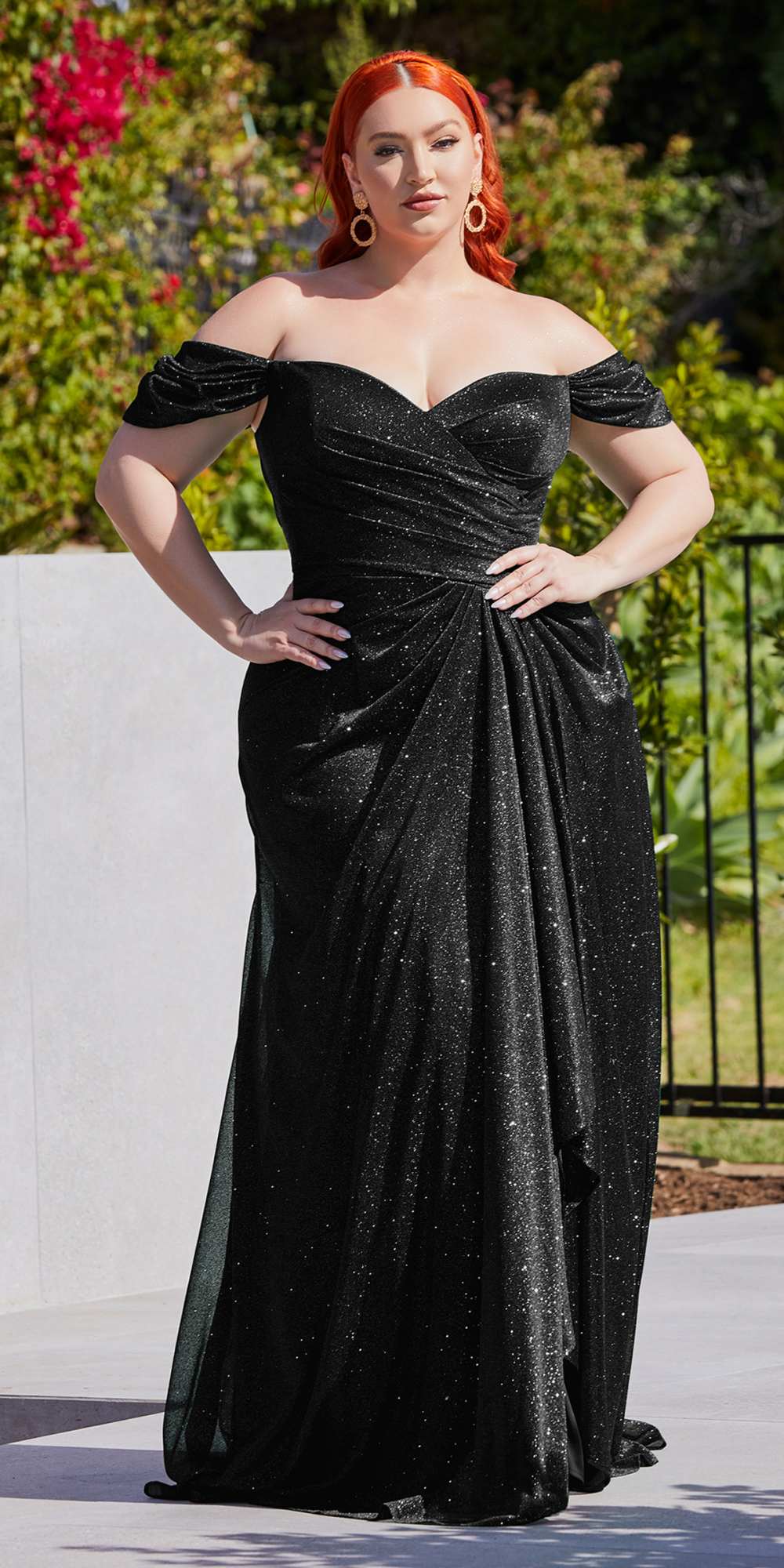 Ladivine CD878 Floor Length Off the Shoulder Glitter Gown by DiscountDressShop