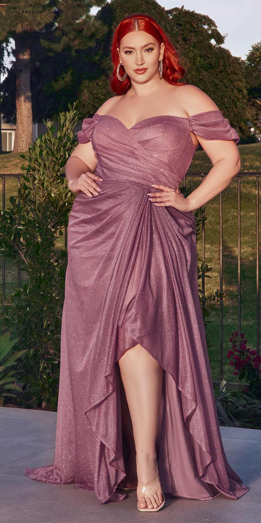 Ladivine CD878 Floor Length Off the Shoulder Glitter Gown by DiscountDressShop