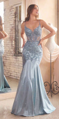 Ladivine CDS470 Long Stretch Satin and Glitter Boned Mermaid Gown by DiscountDressShop