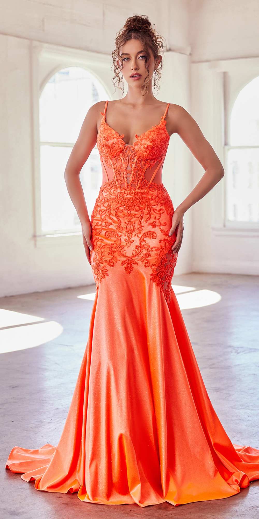 Ladivine CDS470 Long Stretch Satin and Glitter Boned Mermaid Gown by DiscountDressShop