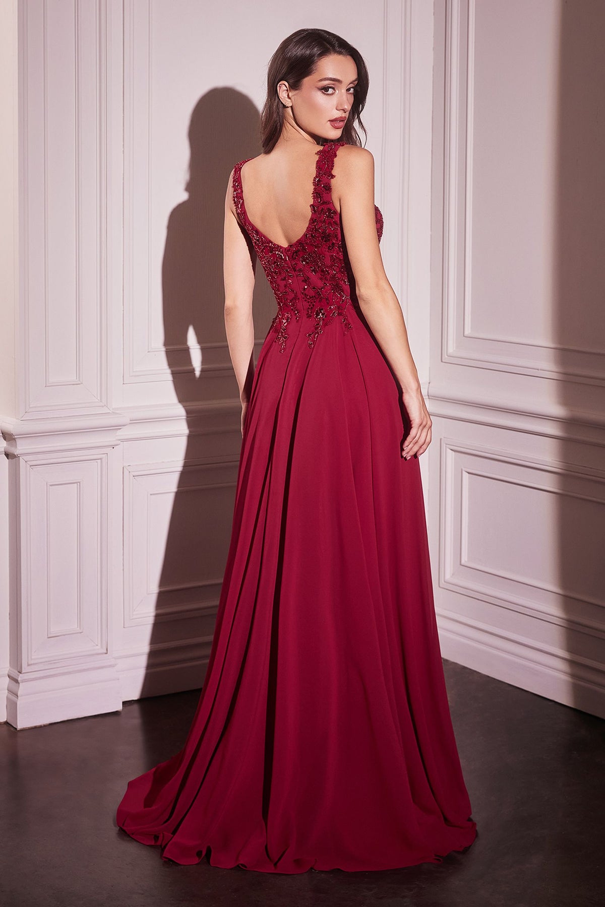 Ladivine CDS503 Dress Chiffon A-Line Beaded Lace Bodice Removable Cape by DiscountDressShop