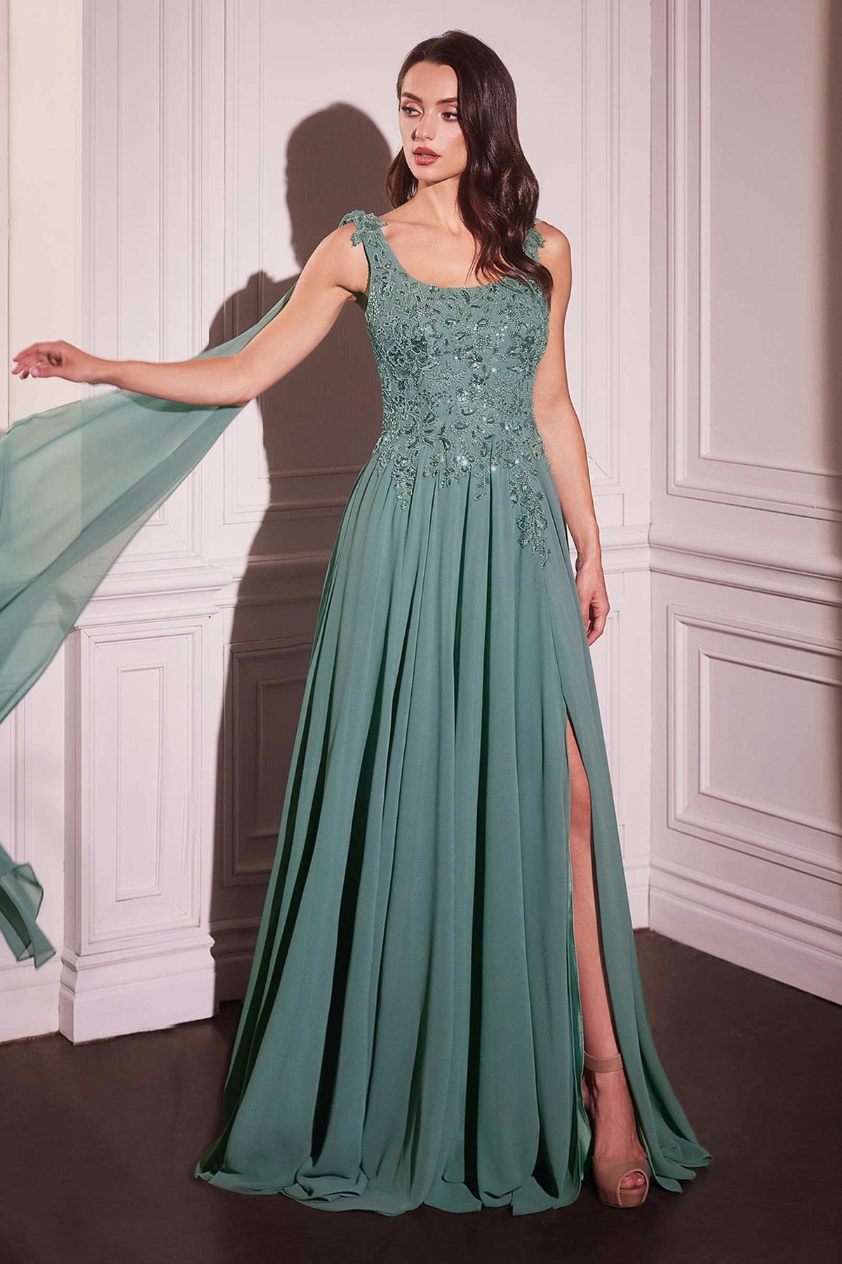 Ladivine CDS509 Dress Chiffon A-Line Gown & Long Cape Sleeves by DiscountDressShop