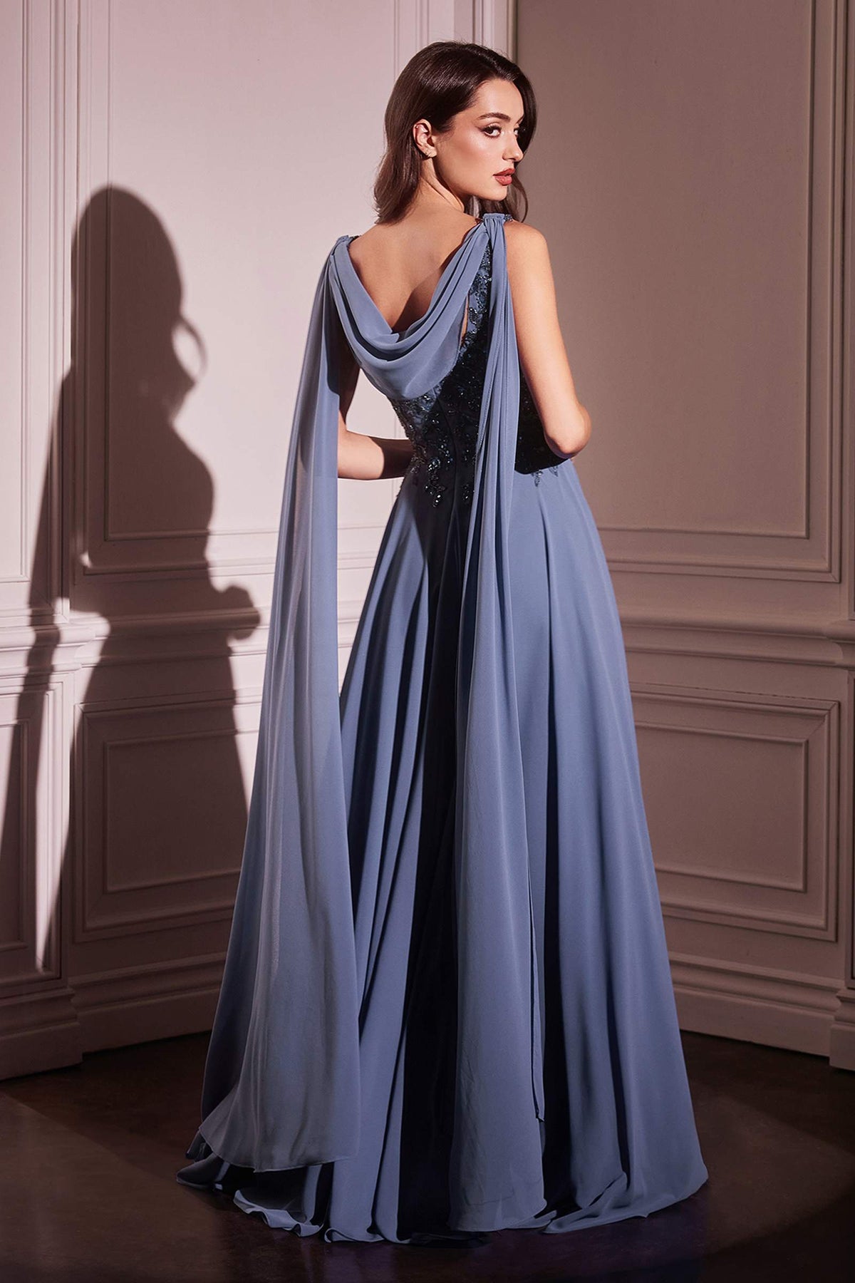 Ladivine CDS509 Dress Chiffon A-Line Gown & Long Cape Sleeves by DiscountDressShop