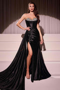 Ladivine CDS526 Dress Micro Crystal Strapless Satin Gown by DiscountDressShop