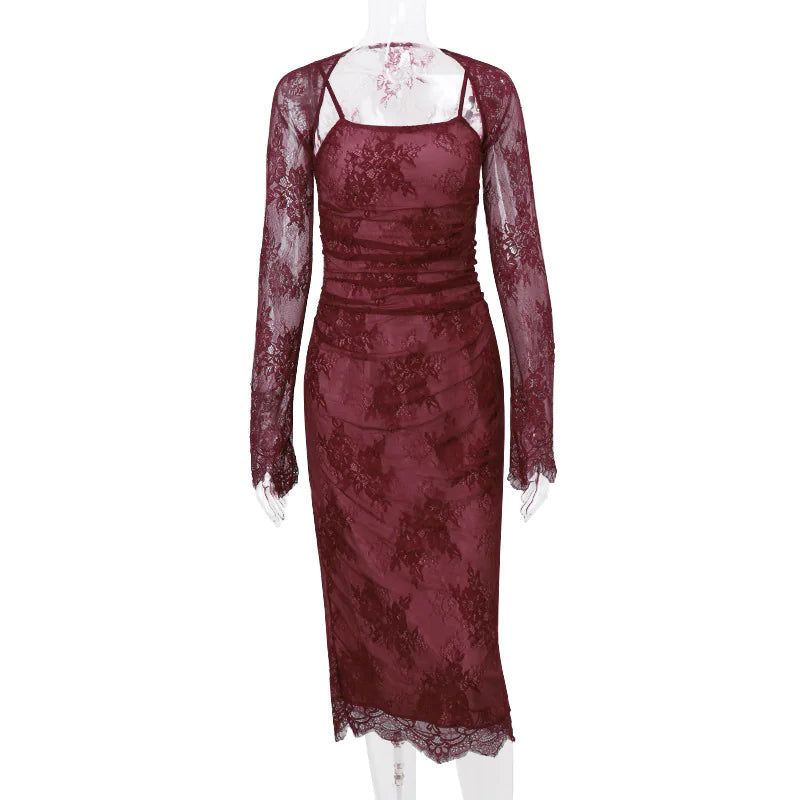 Elegant Red Spaghetti Strap Party Dress by Trendy Attic Store01