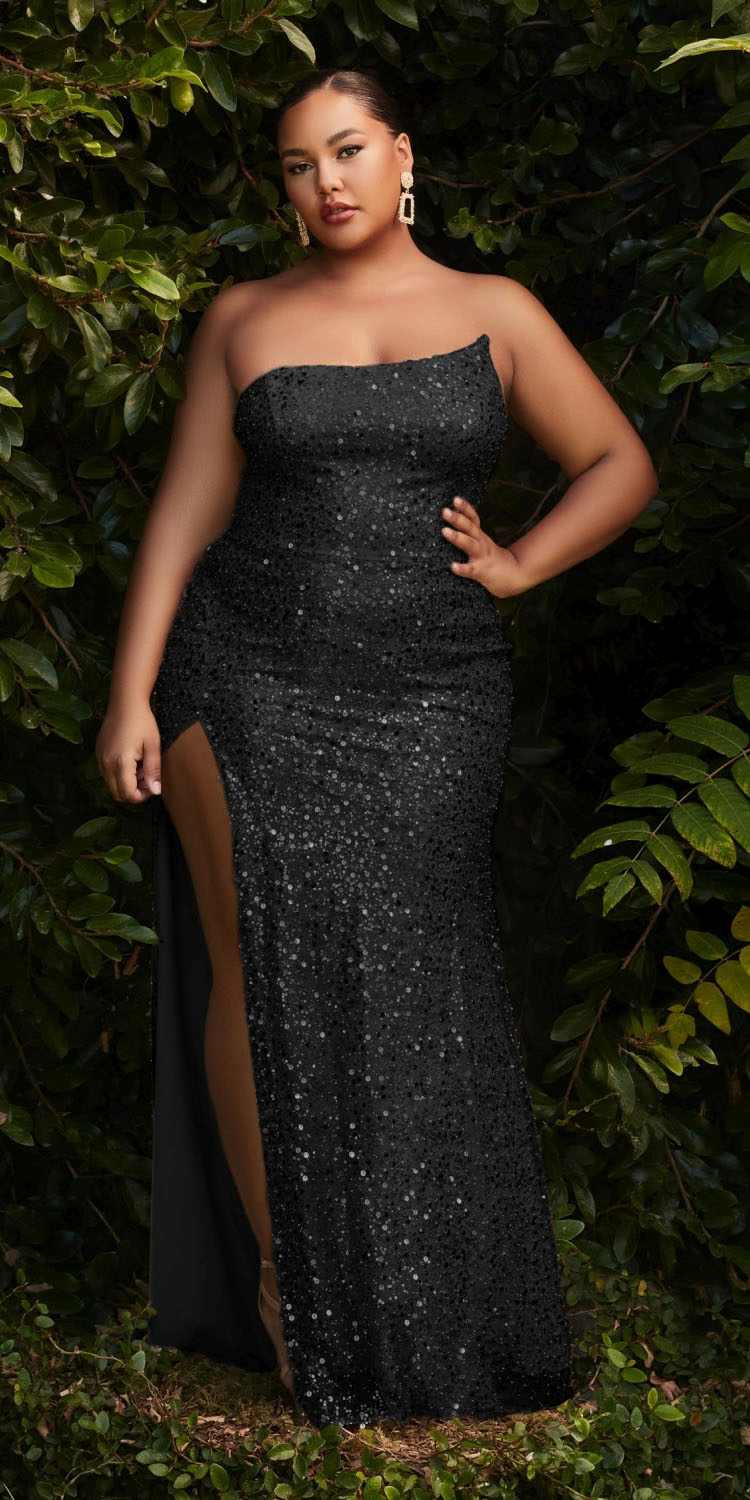 Cinderella Divine CH165 Long Strapless Asymmetrical Fitted Sequin Gown by DiscountDressShop