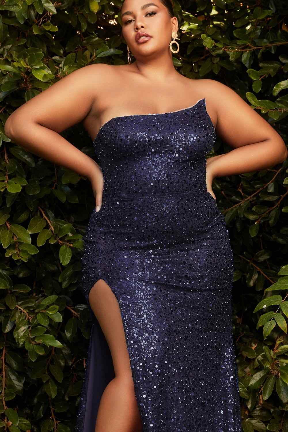 Cinderella Divine CH165 Long Strapless Asymmetrical Fitted Sequin Gown by DiscountDressShop