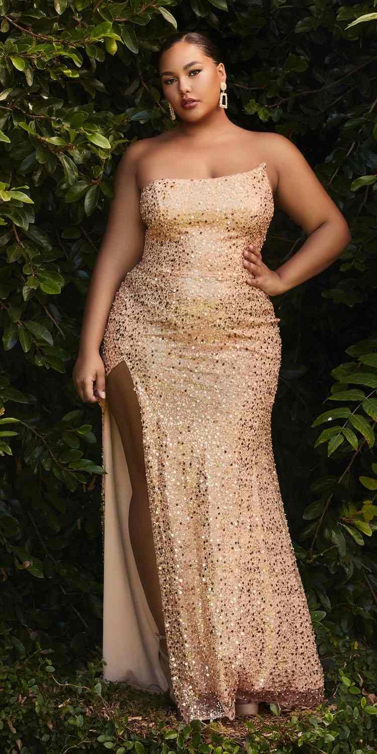 Cinderella Divine CH165 Long Strapless Asymmetrical Fitted Sequin Gown by DiscountDressShop