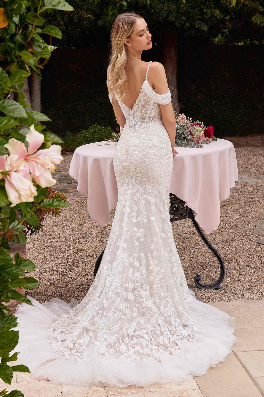 Ladivine CK703W Off The Shoulder Fitted Lace Bridal Gown by DiscountDressShop